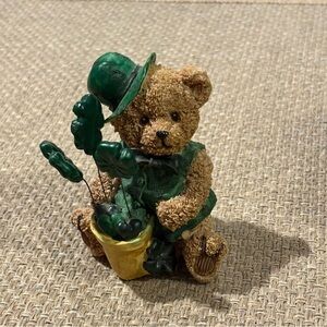 Teddy Bear Figurine St. Patrick’s Day Irish Green Shamrocks Pot Decor Country